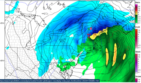 This NWS image shows the 2 p.m. surface/precipitation map for Monday, Jan. 17