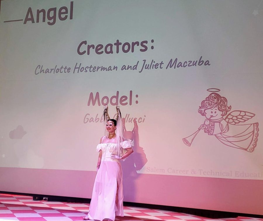 Gabby Gallucci models the Angel look created by Charlotte Hosterman and Juliet Maczuba at the Mythical Hair! Hair Show 2022 at Concord High School.