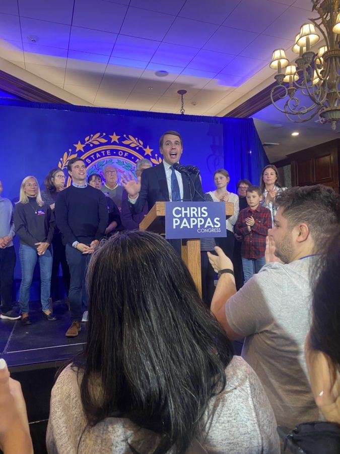 Congressman Chris Pappas addresses supporters on election night Nov. 8, 2022. Pappas, the incumbent, beat Republican challenger Karoline Leavitt.