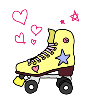Digital art: yellow roller skate with pink laces