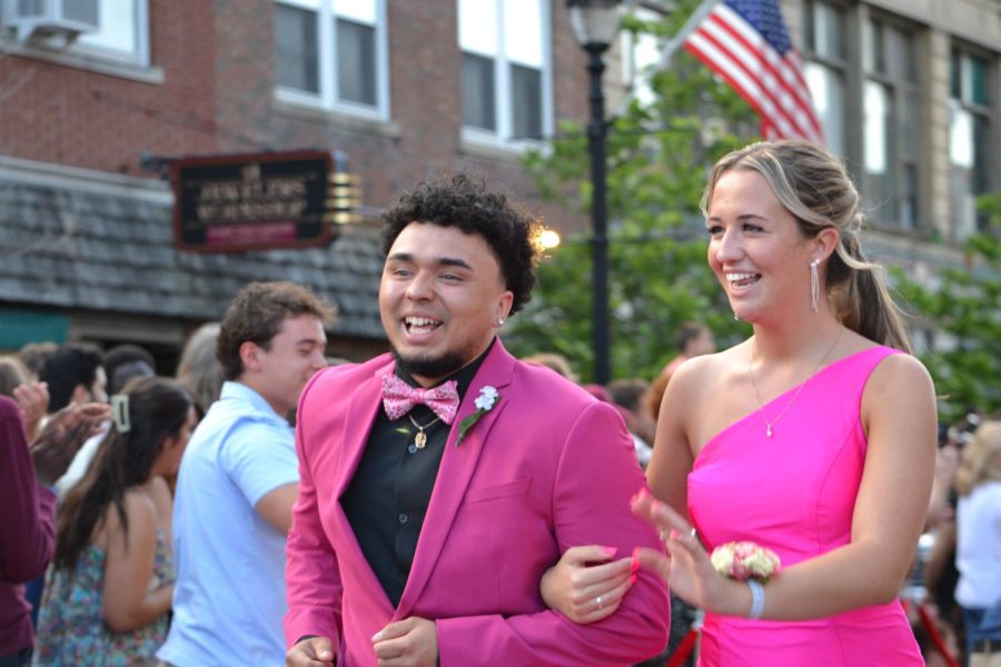 Jamari Arzu and Rose Layton walk the red carpet before the prom at Bank of New Hampshire Stage on South Main Street Thursday, June 15, 2023.