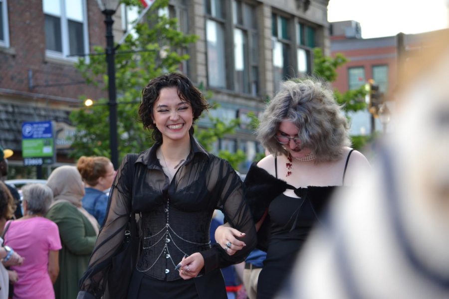 Leaf Quimpo and Grey Dunlap walk the red carpet before the prom at Bank of New Hampshire Stage on South Main Street Thursday, June 15, 2023.
