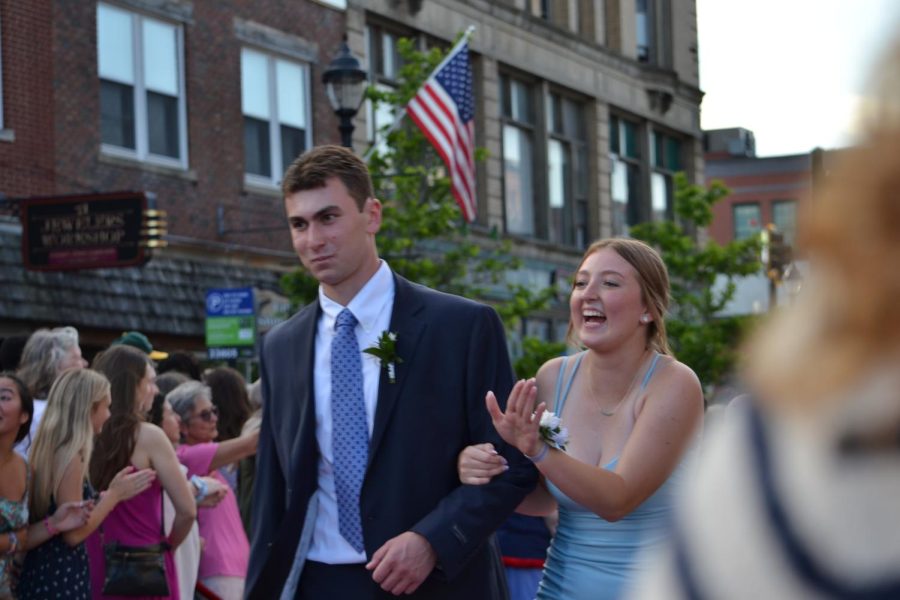 Max Leahy and Sophia Branch walk the red carpet before the prom at Bank of New Hampshire Stage on South Main Street Thursday, June 15, 2023.