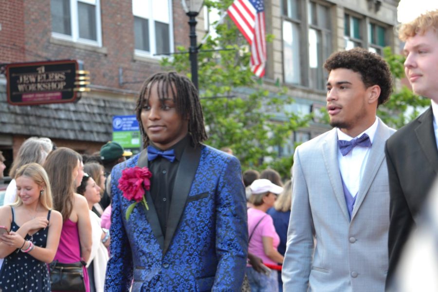 Avery Lawrence, Divon Duncan and Bradley Norris walk the red carpet before the prom at Bank of New Hampshire Stage on South Main Street Thursday, June 15, 2023.