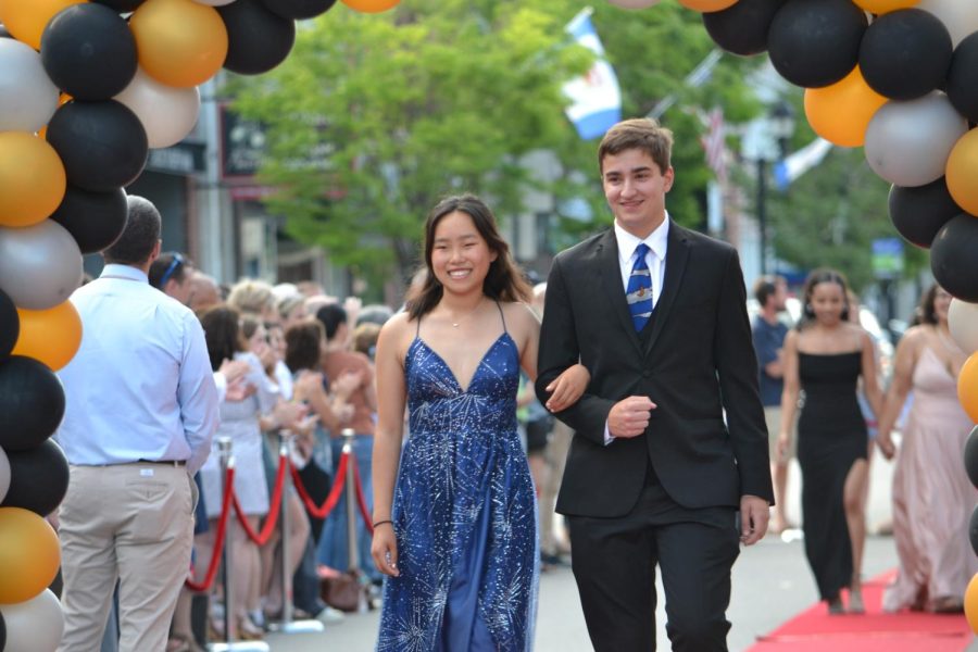 Grace Qiu and Ben Leon walk the red carpet before the prom at Bank of New Hampshire Stage on South Main Street Thursday, June 15, 2023.