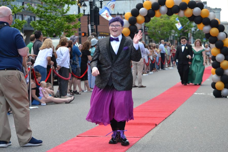Elric Franko walks the red carpet before the prom at Bank of New Hampshire Stage on South Main Street Thursday, June 15, 2023.